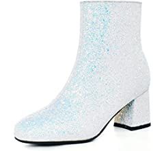 Amazon.com: SEIFIN Women's Sequins Glitter Chunky Heel Ankle Boots Sparkly Wedding Bridal Party Dress Shoes Block Mid Heels Side Zipper Booties (Silver-White,US size 8) : Clothing, Shoes & Jewelry