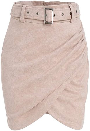 BerryGo Women's High Waist Faux Suede Mini Skirt Wrap Pencil Skirt with Belt