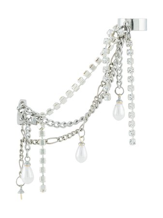 Shop AREA crystal-embellished faux pearl chain earring with Express Delivery - FARFETCH