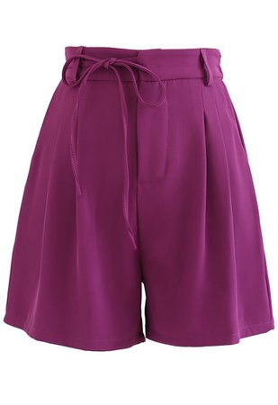 Self-Tie String Side Pocket Shorts in Purple - Retro, Indie and Unique Fashion