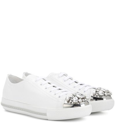 Crystal-embellished leather sneakers