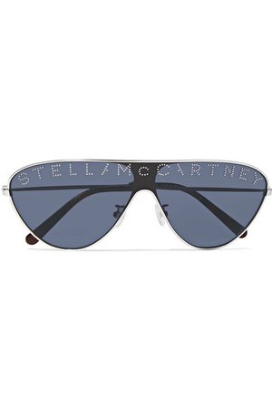 Stella McCartney | Aviator-style crystal-embellished silver-tone and acetate sunglasses | NET-A-PORTER.COM