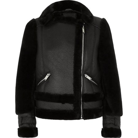 Petite black faux fur aviator jacket - Jackets - Coats & Jackets - women