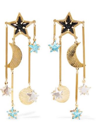 Gold Star Moon Blue earrings jewelry