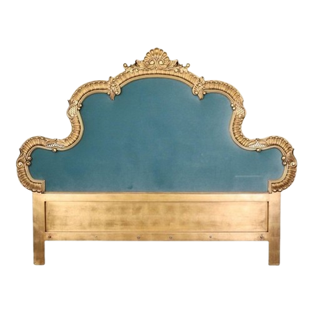 Blue & Gold French Louis IV Headboard