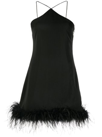 De La Vali feather-trim Halterneck Mini Dress - Farfetch