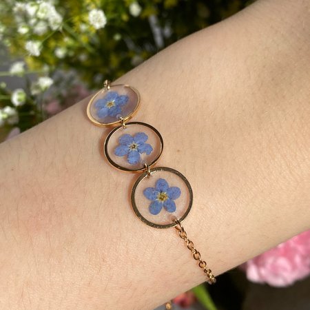 Forget me not gold bracelet pressed flower jewellery | Etsy