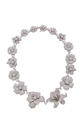 18K White Gold And Diamond Floral Necklace by Gioia | Moda Operandi