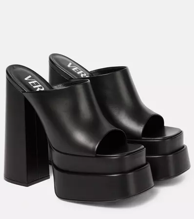 Leather Platform Sandals in Black - Versace | Mytheresa