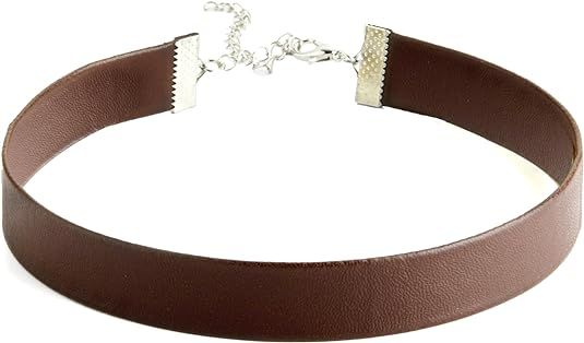 Amazon.com: STACKABLE CREATIONS Classic Brown Leather Choker Necklace for Women Girls, 90s Ribbon Neck Collar : Clothing, Shoes & Jewelry