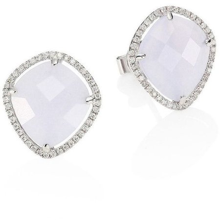 Meira T Diamond  Blue Opal & 14K White Gold Stud Earrings