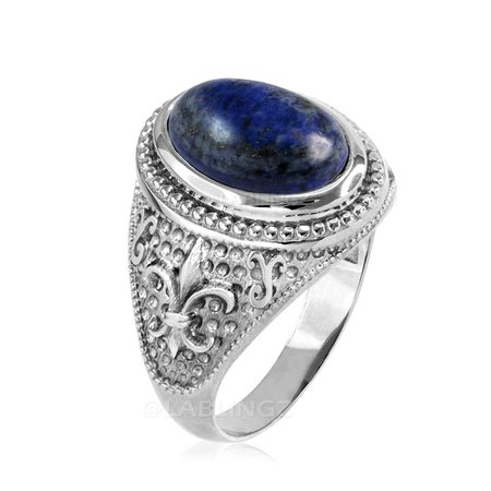 Men’s Sterling Silver Lapis Lazuli Fleur-De-Lis Gemstone Ring