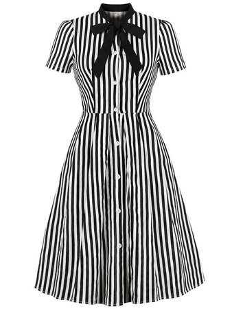 Black & White Striped Bow Dress