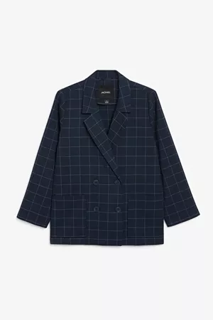 Double breasted blazer - Blue checks - Coats & Jackets - Monki WW