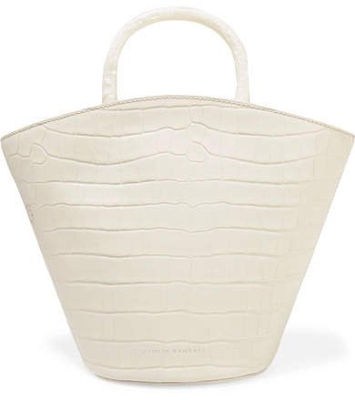 Agnes Fan Croc-effect Leather Tote - Off-white