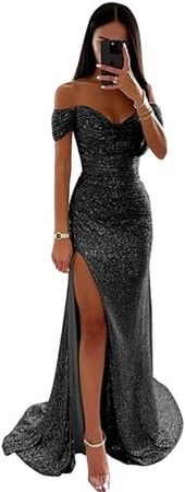Amazon.com: KNCERY Sequin Prom Dress with Slit Off Shoulder Formal Dress Sparkly Gowns and Evening Dresses : Clothing, Shoes & Jewelry