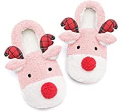 Amazon.com | ASHION Women's Cute Fuzzy Reindeer House Slippers Stuffed Animal Bedroom Slippers Cozy Christmas Indoor Shoes, 9-10 US Pink | Shoes