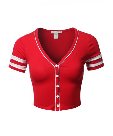 Women's Short Sleeve V neck Baseball Varsity Stripe Crop Top Tee - FashionOutfit.com