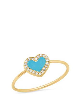 Jennifer Meyer 18K Yellow Gold Extra Small Turquoise And Diamond Inlay Heart Ring