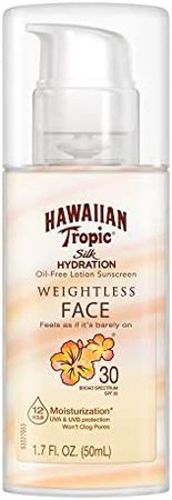 Amazon.com: Hawaiian Tropic Silk Hydration Weightless Sunscreen Face Lotion, Broad-Spectrum Protection, SPF 30, 1.7 Ounces