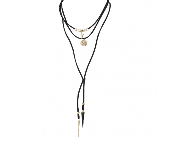 Goldtone Black Suede Cord Boho Lariat Choker Necklace - Necklaces