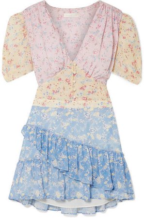 Bea Ruffled Floral-print Silk-georgette Mini Dress - Baby pink