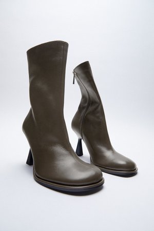 LEATHER HIGH-HEEL ANKLE BOOTS WITH ROUNDED TOES | ZARA United Kingdom