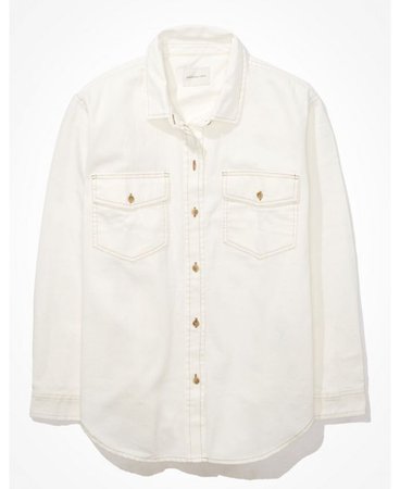 AE Oversized Denim Button-Up Shirt | WHITE | Women | AE