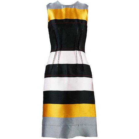 Cedric Charlier Nwt Multicolor Silk Blend Beaded Striped Sheath... | LePrix