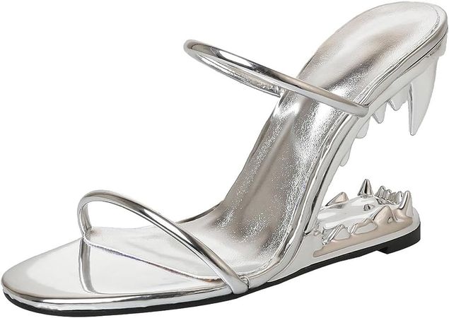 Amazon.com: Kluolandi Women's Metallic Heeled Sandals Open Toe Slip On Slide High Heels Wedges Summer Dress Shoes Green Heels Size 5 : Clothing, Shoes & Jewelry