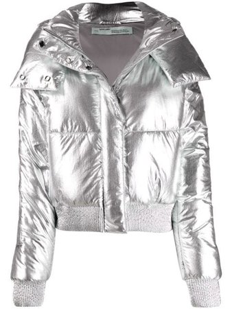 Silver Off-White Metallic Puffer Jacket | Farfetch.com