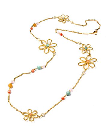 Ben-Amun Hippie Flower & Bead Long Necklace