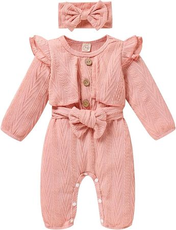 Amazon.com: Newborn Infant Baby Girl Clothes Ruffled Long Sleeve Romper Solid Color Jumpsuit With Hairband Fall Winter Outfits (Wine Red, 0-3M): Clothing, Shoes & Jewelry