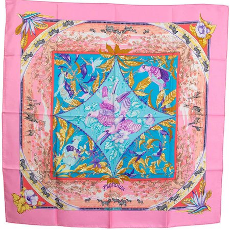 Hermes hot pink TROPIQUES 90 Scarf silk For Sale at 1stDibs