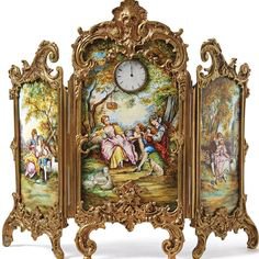 A FRENCH GILTWOOD AND PAINTED THREE-PANEL SCREEN