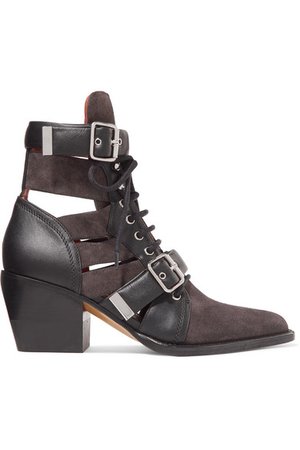 Chloé | Rylee cutout leather and suede ankle boots | NET-A-PORTER.COM