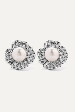 Silver Silver-tone, crystal and faux pearl clip earrings | Kenneth Jay Lane | NET-A-PORTER