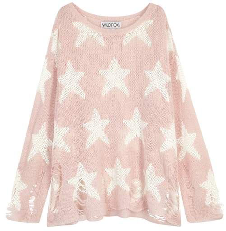 star pink white sweater sweatshirt ripped