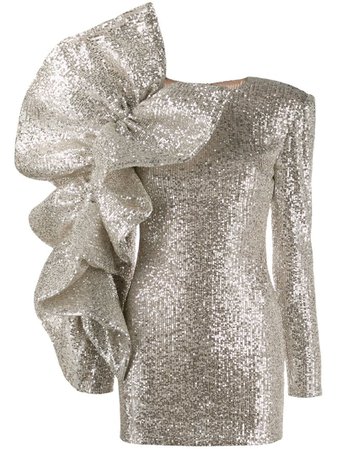 Loulou Ruffled Sequin Mini Dress In Silver | ModeSens
