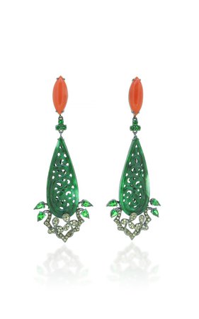 18k Green Jade And Coral Earrings By Wendy Yue | Moda Operandi