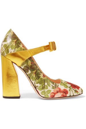 Gucci for NET-A-PORTER | Floral-print textured-leather pumps | NET-A-PORTER.COM