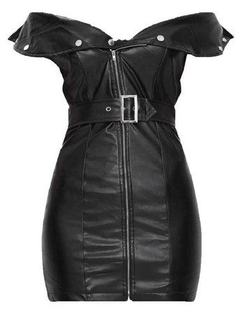 PLT black faux leather chain belted bandeau bodycon dress