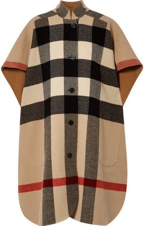 Reversible Checked Wool-blend Cape - Camel