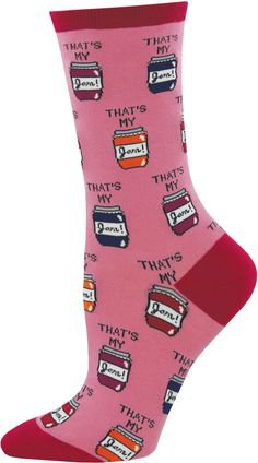 You've got to preserve what's yours! "That's my jam" crew socks feature colorful jars of jelly that add flavor to any outfit.