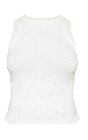 White Brushed Rib Racer Neck Sleeveless Vest | Tops | PrettyLittleThing