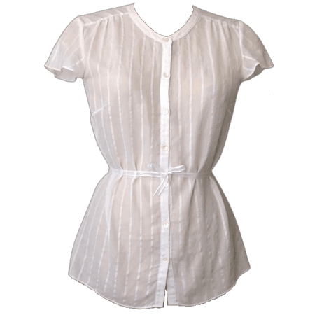 Vintage BANANA REPUBLIC White Striped Semi-Sheer Buttoned-up Blouse, Short Sleeve Blouse, Elegant Blouse, Summer Top, Romantic Blouse