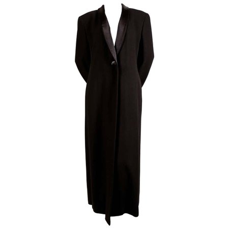 1990's GIORGIO ARMANI black wool tuxedo coat with satin and cord trim For Sale at 1stdibs