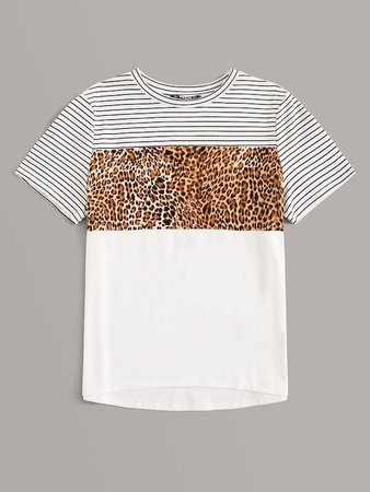 Leopard and Striped Tee | SHEIN
