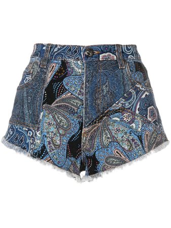 ETRO Paisley Patchwork Print Denim Shorts - Farfetch