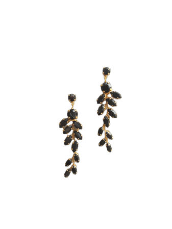 Black Swarovski crystal earrings, Vine crystal earrings, Leaf earrings, Swarovski earrings, Long earrings, Gold Linear earrings in jet black